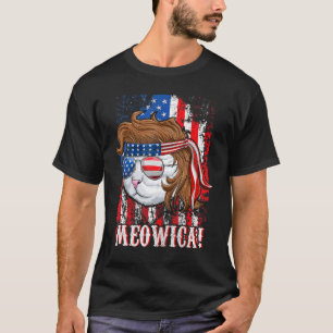 4th Of July Meowica  American Flag Patriotic Cat M T-Shirt