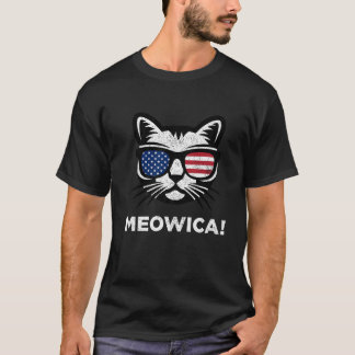 4th of July Meowica Cat American Flag Glasses Kids T-Shirt