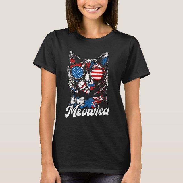 4th of July  Meowica Cat Kitty Patriotic American  T-Shirt (Front)
