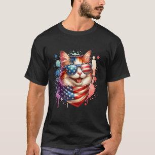 4th Of July Meowica Funny American Flag USA Cat T-Shirt