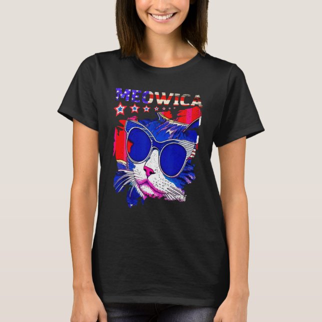 4th Of July Meowica Retro Cat American Flag USA Pa T-Shirt (Front)