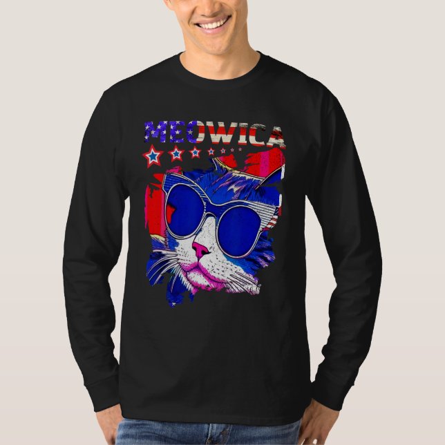 4th Of July Meowica Retro Cat American Flag USA Pa T-Shirt (Front)