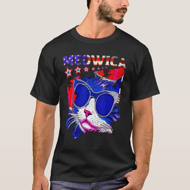 4th Of July Meowica Retro Cat American Flag USA Pa T-Shirt (Front)