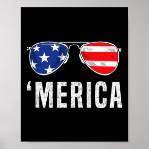 4th Of July Merica American Flag Sunglasses Boys G Poster