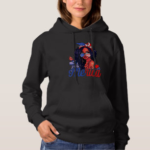 4th Of July Merica Black Women Us Flag Afro Indepe Hoodie