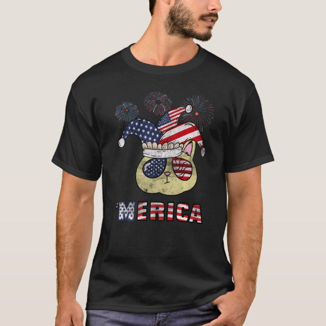 4th Of July Merica Cat Jester Hat Usa American Fla T-Shirt (Front)
