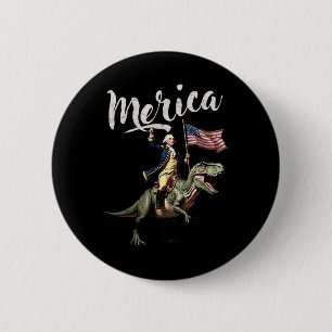 4th Of July Merica George Washington Riding A Dino 6 Cm Round Badge