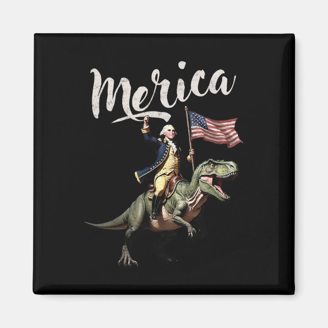 4th Of July Merica George Washington Riding A Dino Magnet (Front)