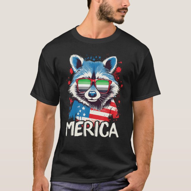 4th Of July Merica Raccoon Aromantic Sunglasses Fl T-Shirt (Front)