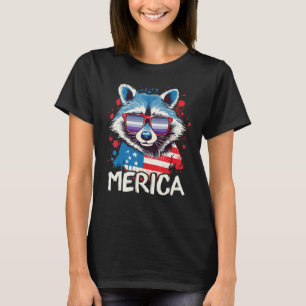 4th Of July Merica  Raccoon Butch Lesbian Sunglass T-Shirt