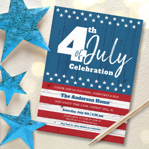 4th of July Modern Patriotic American Rustic Wood Invitation