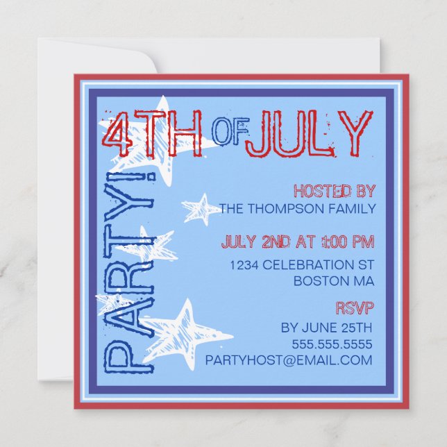 4th of July Modern Stars Party Invitation (Front)