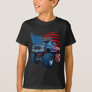 4th Of July Monster Truck Aamerican Flag Boys Kids T-Shirt