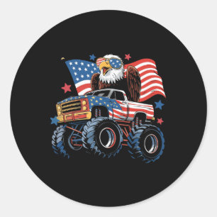 4th Of July Monster Truck Bald Eagle American Flag Classic Round Sticker
