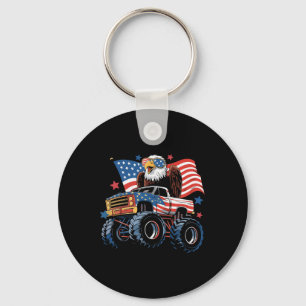4th Of July Monster Truck Bald Eagle American Flag Key Ring