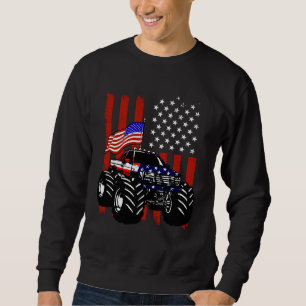 4th of July Monster Truck Kids Distressed USA Amer Sweatshirt
