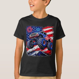 4th of July Monster Truck USA Flag Toddler Boys T-Shirt