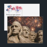 4th of July Mount Rushmore Humor with Fireworks Postcard<br><div class="desc">The presidents on Mount Rushmore are surrounded by fireworks,  while George Washington is covering his ears.
All text can be changed.</div>