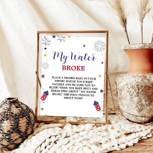 4Th of july my water broke Baby  Shower Game sign
