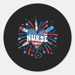 4th Of July Nurse American Flag Fourth Of July Nur Classic Round Sticker