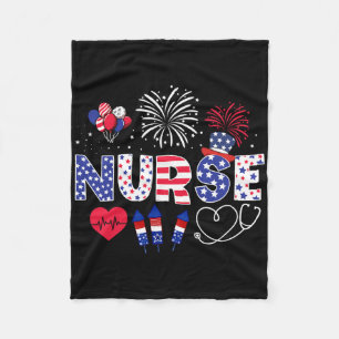 4th Of July Nurse American Flag Fourth Of July Nur Fleece Blanket