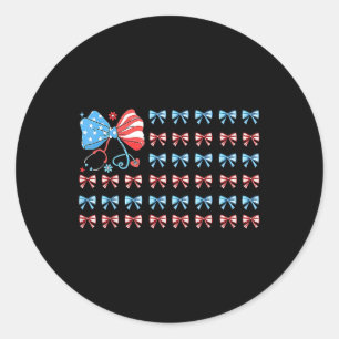 4th Of July Nurse Coquette Bow Stethoscope Usa Ame Classic Round Sticker