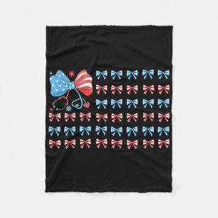 4th Of July Nurse Coquette Bow Stethoscope Usa Ame Fleece Blanket