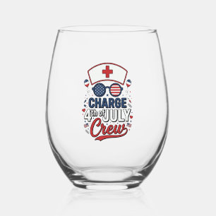 4th of July Nurse Crew Patriotic Medical Shirt Des Stemless Wine Glass