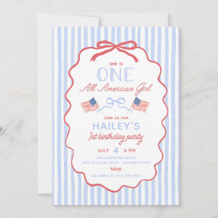 4th of July One All American 1st Birthday Invitation