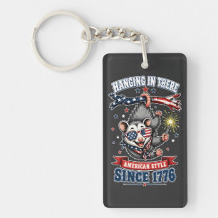 4th of July Opossum Hanging In There Keychain