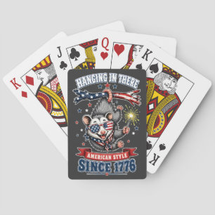 ​4th of July Opossum Hanging In There Playing Card