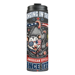 ​4th of July Opossum Hanging Thermal Tumbler