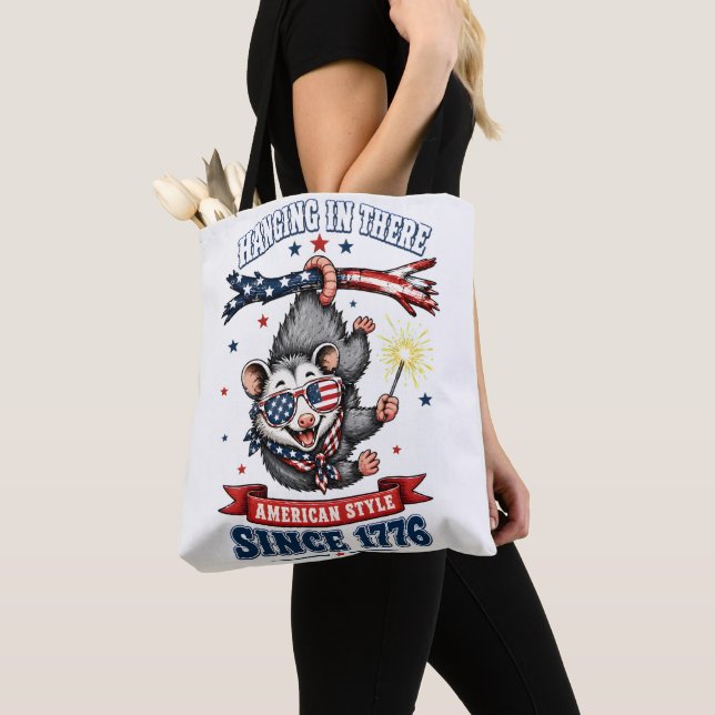 ​4th of July Opossum Hanging Tote Bag (Close Up)