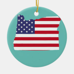 4th Of July Oregon State American Flag Party Ceramic Tree Decoration