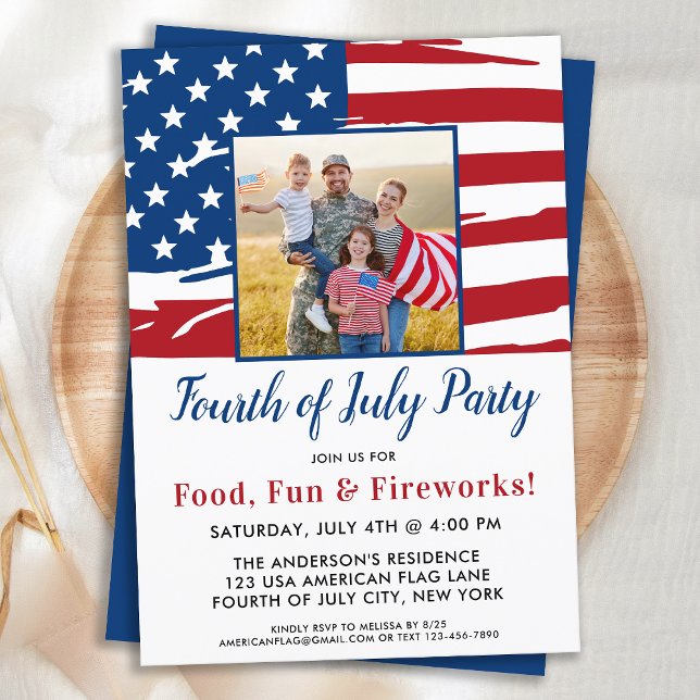 4th Of July Party American Flag Family Photo Invitation (Creator Uploaded)