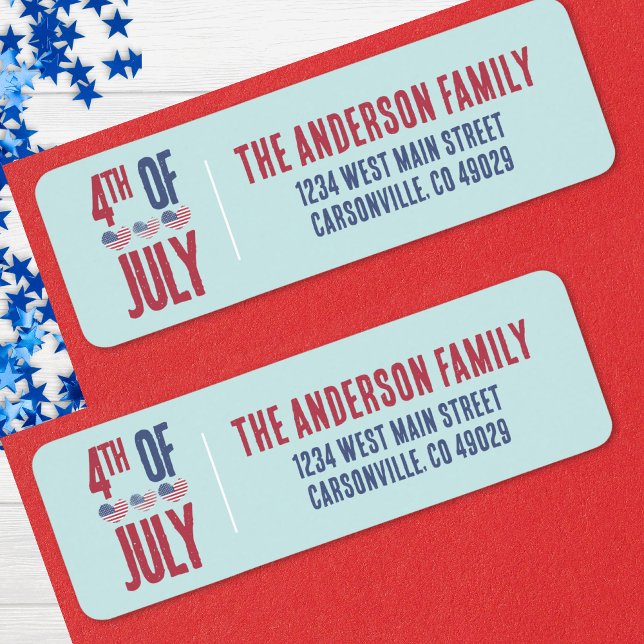 4th Of July Party American Flag Patriotic Address (Patriotic American Flag Heart 4th Of July Party Label)