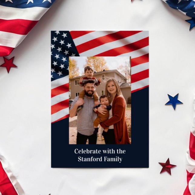 4th of July Party American Flag with Family Photo Invitation (Creator Uploaded)