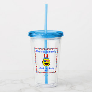 4th of July Party Cool Patriotic Emoji Acrylic Tumbler