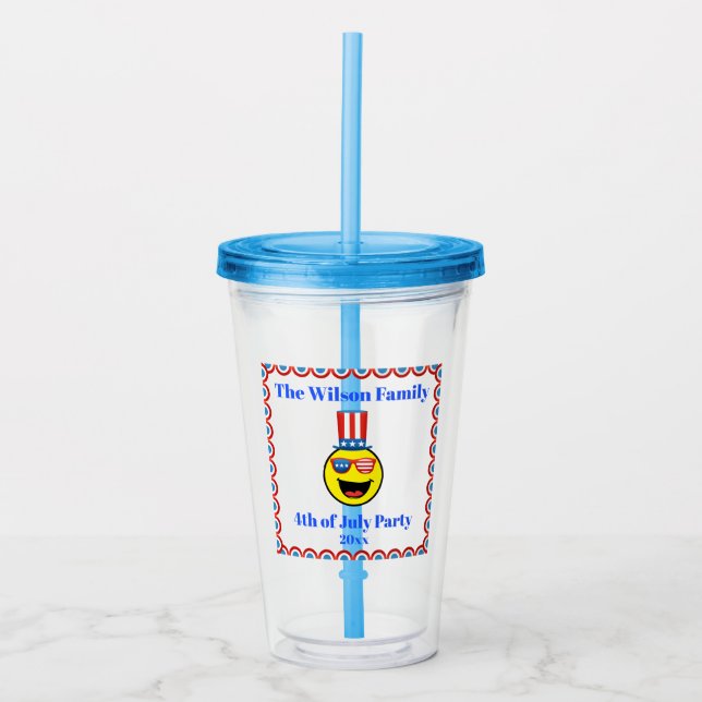 4th of July Party Cool Patriotic Emoji Acrylic Tumbler (Front)