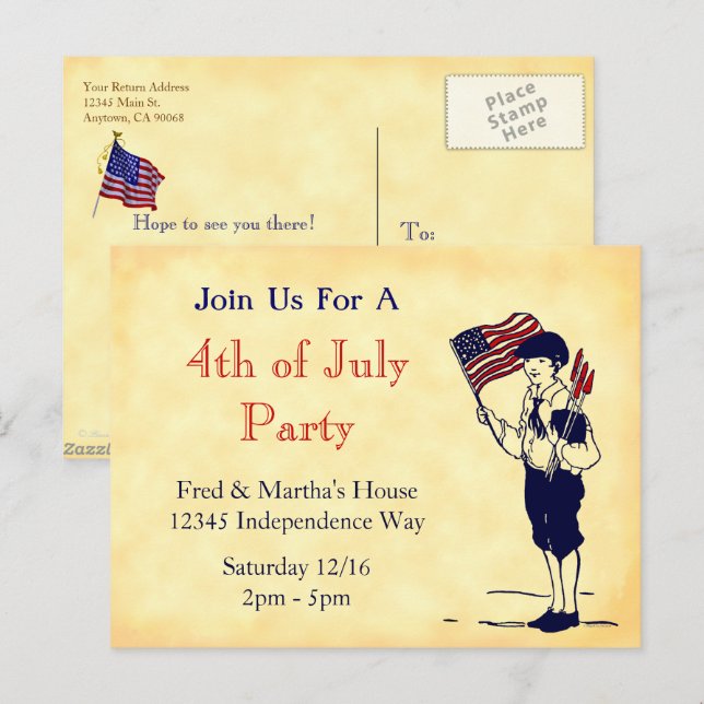4th of July Party Custom Invitation Postcard (Front/Back)