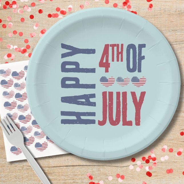 4th Of July Party Cute American Flag Patriotic Paper Plate (Cute Patriotic USA American Flag Heart 4th Of July Paper Plates)