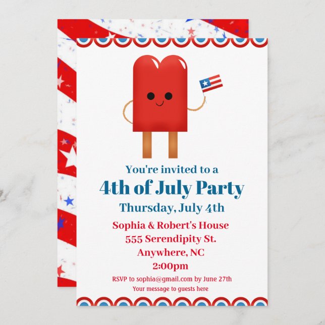 4th of July Party Cute Patriotic Popsicle Invitation (Front/Back)