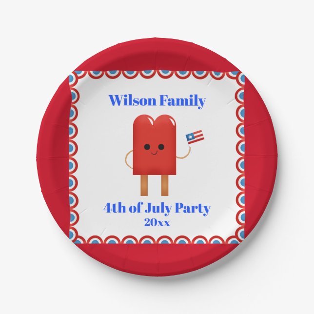 4th of July Party Cute Patriotic Popsicle Paper Plate (Front)