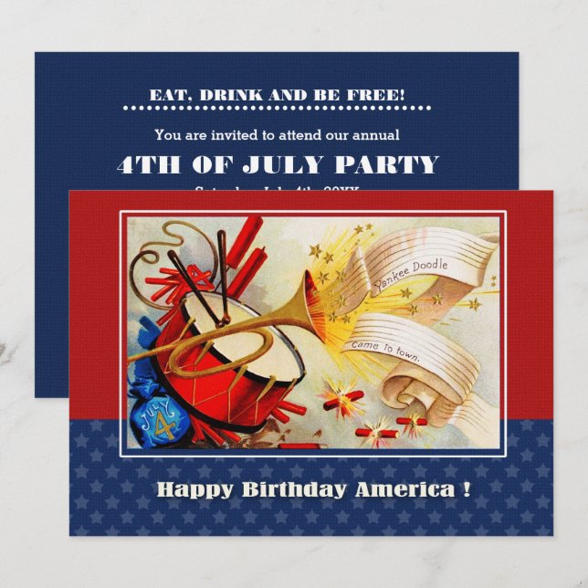 4th of July Party | Event Vintage Design Invitation (Front/Back)