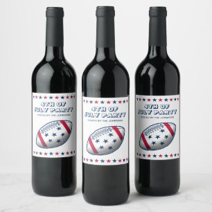 4th of July Party Football Wine Label