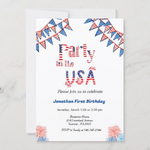 4th of july party in the USA red white &  blue  Invitation