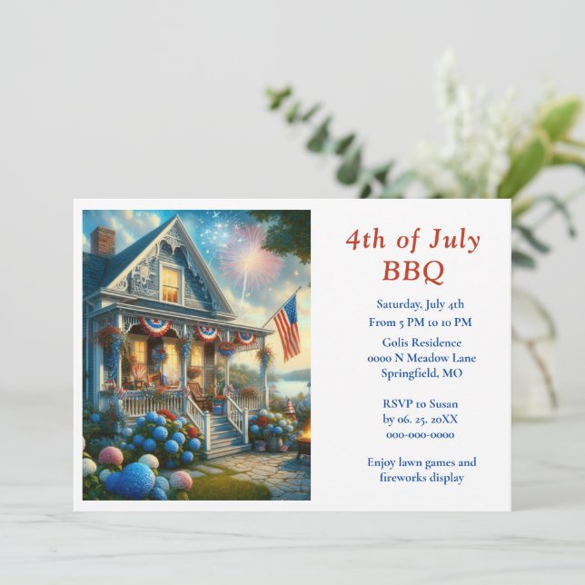4th of July Party  Invitation (Standing Front)