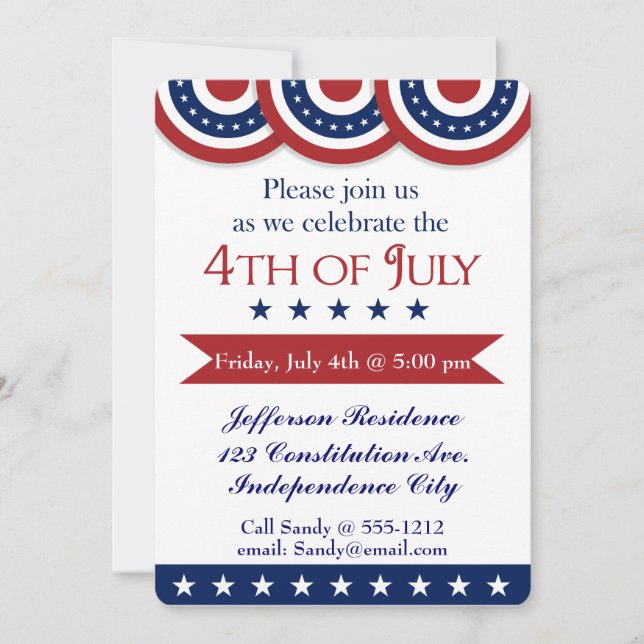 4th of July party invitation customisable (Front)