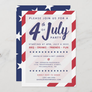 4th of July Party Invitation - Patriotic US Flag