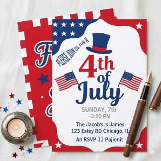 4th of July Party Invitation Patriotic US Flag 